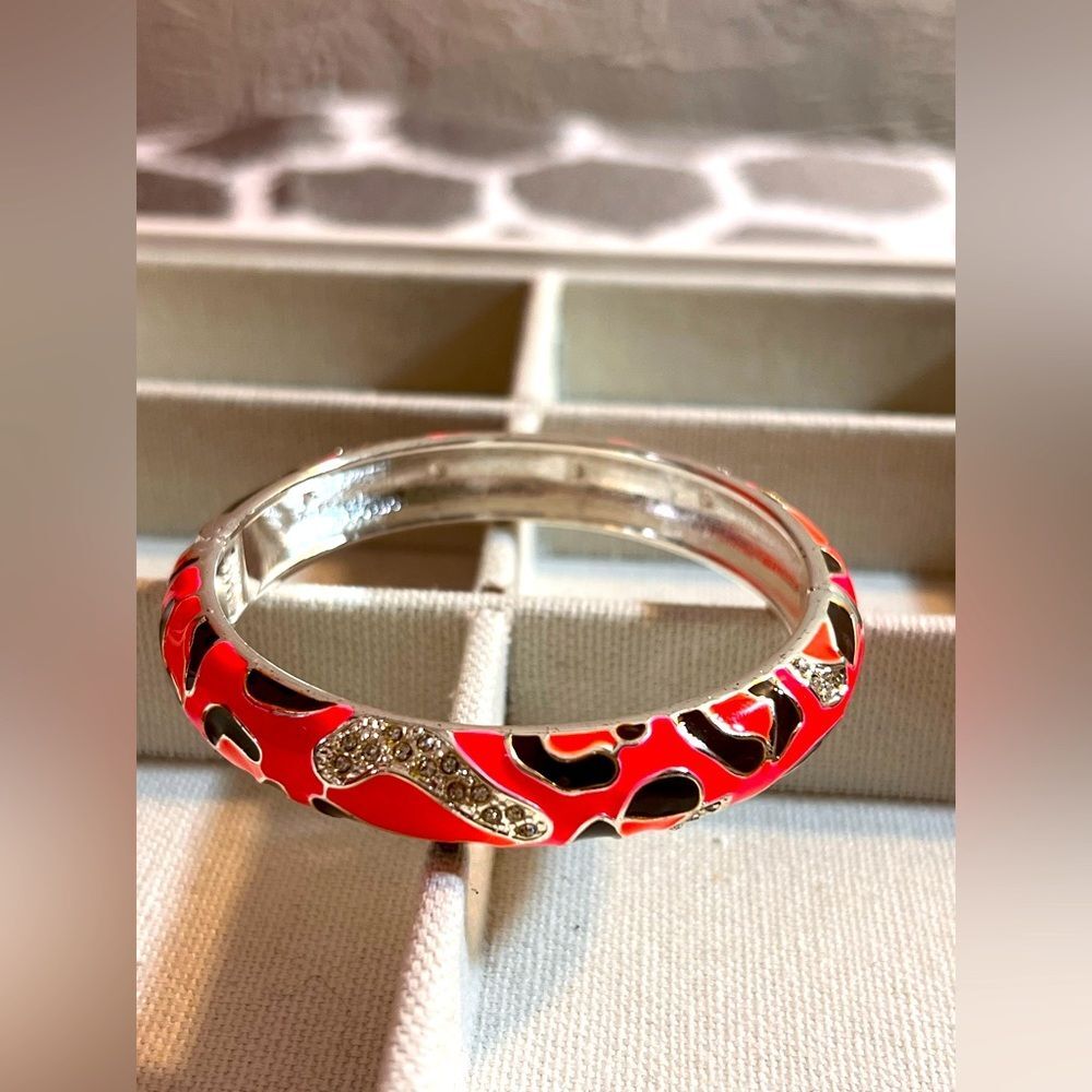 Red and Pink Enamel Bracelet with Metallic Accents
